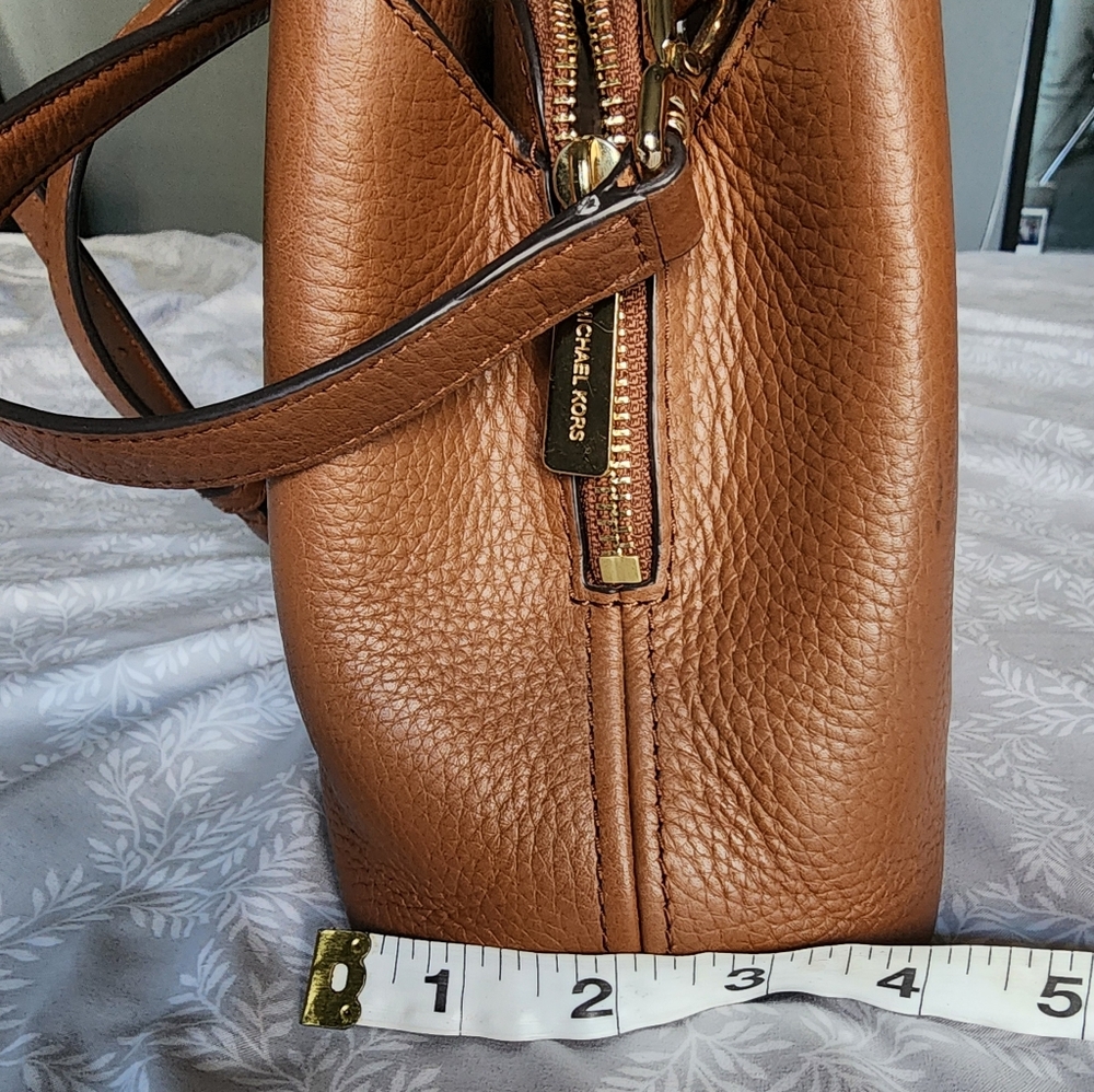 MICHAEL KORS Savannah Small Satchel Handbag | Brown Genuine Leather Designer Bag - Picture 10 of 13